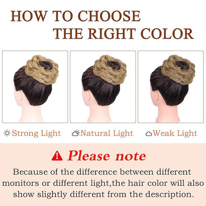 MORICA 1PCS Messy Hair Bun Hair Scrunchies Extension Curly Wavy Messy Bun Hair Synthetic Chignon Hairpieces for Women(24(Natural Blonde))