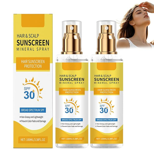 2PC Ultimate Hair & Scalp Sunscreen Spray SPF 30, Hair Sunscreen Spray UV Protection | Color-Lock UV Shield for Dyed/Highlighted | Beach & Pool Essentials | Defense Against Fade & Dryness