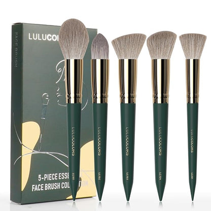 5-Piece Face Makeup Brush Set in Dark Blue – Precision Brushes for Flawless Application and Blending(5 Face Green)