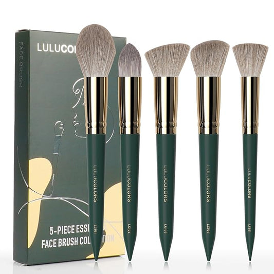 5-Piece Face Makeup Brush Set in Dark Blue – Precision Brushes for Flawless Application and Blending(5 Face Green)