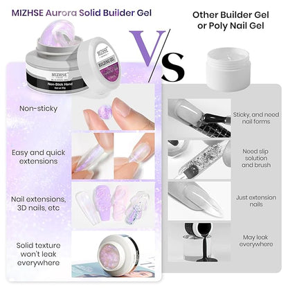 MIZHSE Solid Builder Gel for Nails - 30g/1oz Purple Mermaid Hard Gel for Nails 3D Nail Gel with Nail Forms 3D Sculpting Pen Soak off U V Nail Builder Gel for Nail Extension 3D Nail Art Women