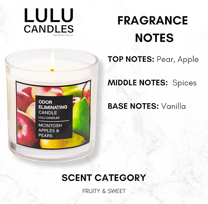 Lulu Candles | McIntosh Apples & Pears | Odor Eliminating Jar Candle | Eliminates Smoke, Pet & Cooking Odors | 9 Oz. (2-Pack) | Soy Blend Premium Candle