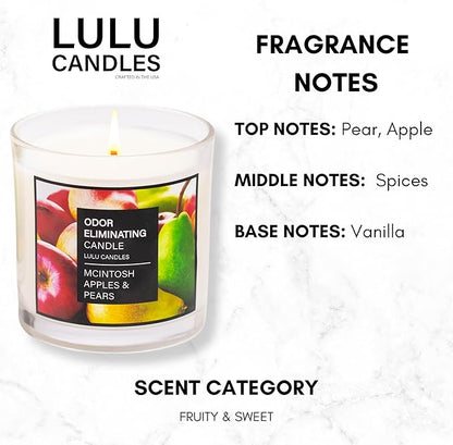 Lulu Candles | McIntosh Apples & Pears | Odor Eliminating Jar Candle | Eliminates Smoke, Pet & Cooking Odors | 9 Oz. (2-Pack) | Soy Blend Premium Candle