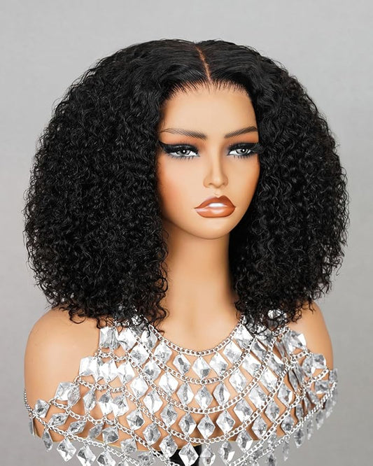 12A Bob Wig Human Hair Glueless Curly Bob Wig Human Hair Real Ready to Go Glueless Wigs Human Hair Pre Plucked Pre Cut 6X5 HD Lace Short Bob Wig Bleached Tiny Knots 14 Inch