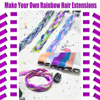 12 PCS Purple Hair Extensions Clip in, 22-Inch Colored Hair Extensions Party Highlights Long Straight Synthetic Hairpieces for Women Kids Girls Halloween Christmas Cosplay
