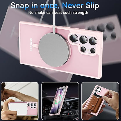 OWKEY for S23 Ultra Case 6.8'', Magnetic Samsung Galaxy S23 Ultra Case for Magsafe, [Shockproof Military] Translucent Back Slim Bumper Cover Phone Case Galaxy s23 Ultra Protective case, Pink