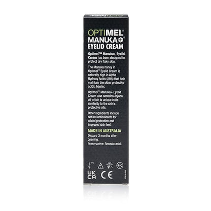 Optimel® Manuka+® Eyelid Cream, with Manuka Honey & Jojoba Oil, Restores Skin's Natural Structure, Soothes Flaky, Dry Skin - Ideal for Blepharitis, MGD, Seborrheic Dermatitis, Rosacea, & Eczema, 15g