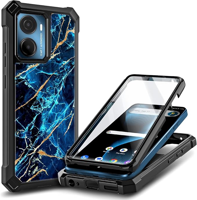 for Cricket Magic 2 5G Case (2024), AT&T Propel 2 5G with [Built-in Screen Protector], [9FT Military Grade Drop Tested] Full-Body Protective Shockproof Bumper Case (Marble Spphire)