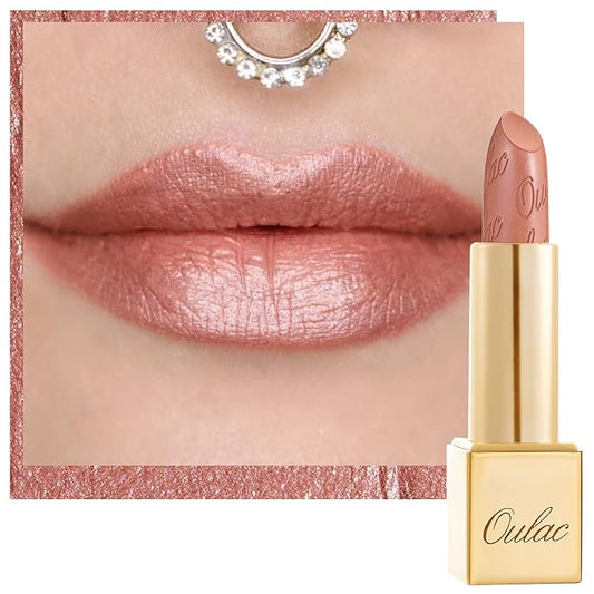 Oulac Nude Lipstick for Women with Metallic 3D Shine Lightweight Hydrating Formula, High Impact Lip Color, Vegan Beauty, Full Coverage Lip Makeup, Christmas Gifts for Women, Pure Envy(07)