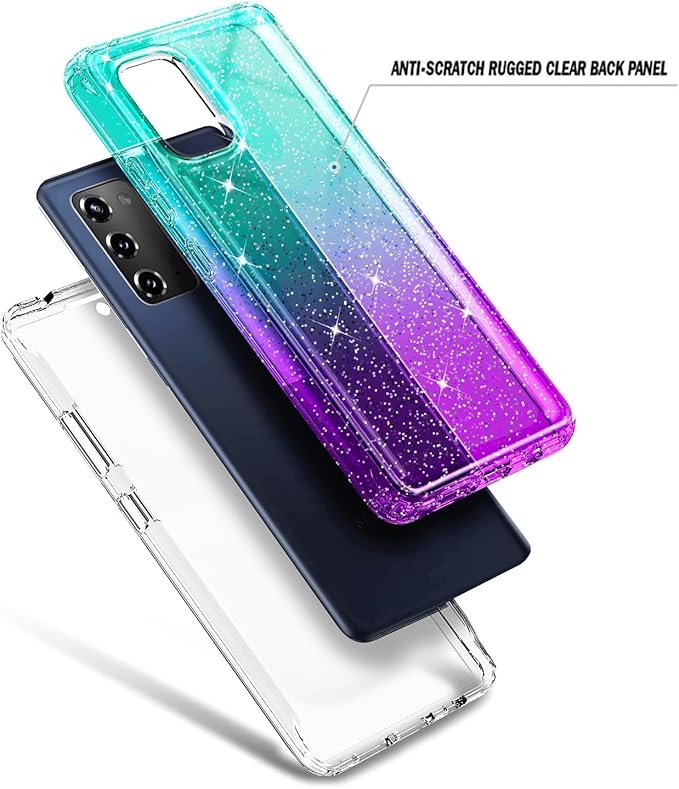 NZND Designed for Samsung Galaxy S20 FE 5G Case with [Built-in Screen Protector], Full-Body Protective Shockproof Rugged Bumper Cover, Impact Resist Case (Glitter Aqua/Purple)