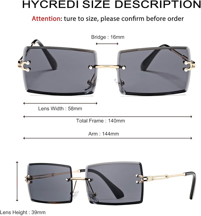 Rectangle Sunglasses for Men/Women Small Rimless Square Shade Eyewear