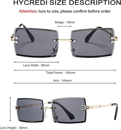 Rectangle Sunglasses for Men/Women Small Rimless Square Shade Eyewear