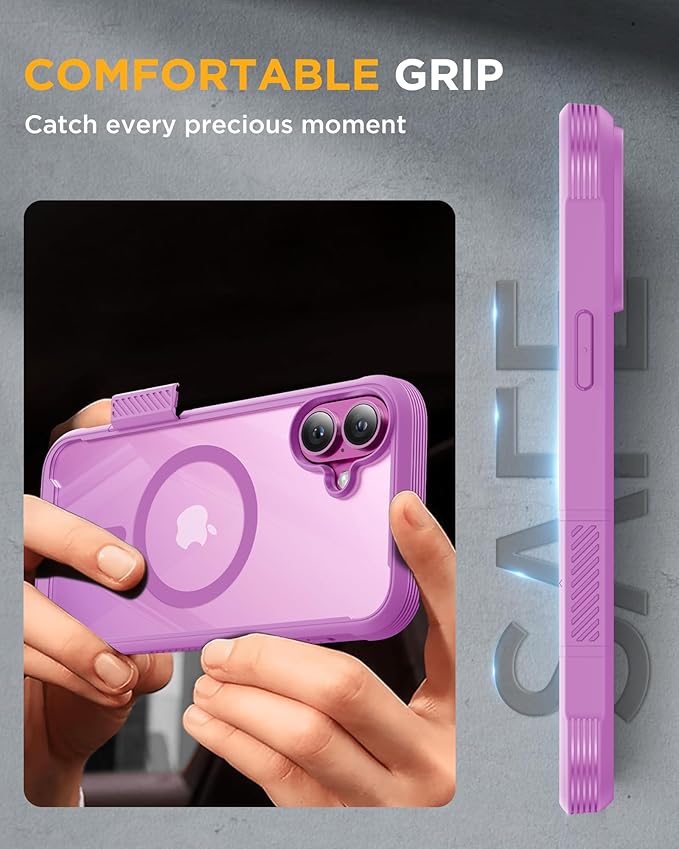 Miracase for iPhone 16 Case 6.1'', [Bubble Free] Full-Body Bumper Phone case with Built-in Full Glass Screen &Lens Protector,No Gap,Compatible with MagSafe,Drop Proof 16 Cover,Pink Purple