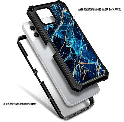 NZND Designed for T-Mobile REVVL 7 5G Phone Case with [Built-in Screen Protector], Full-Body Shockproof Protective Rugged Bumper Cover Case for REVVL 7 (Marble Design Sapphire)
