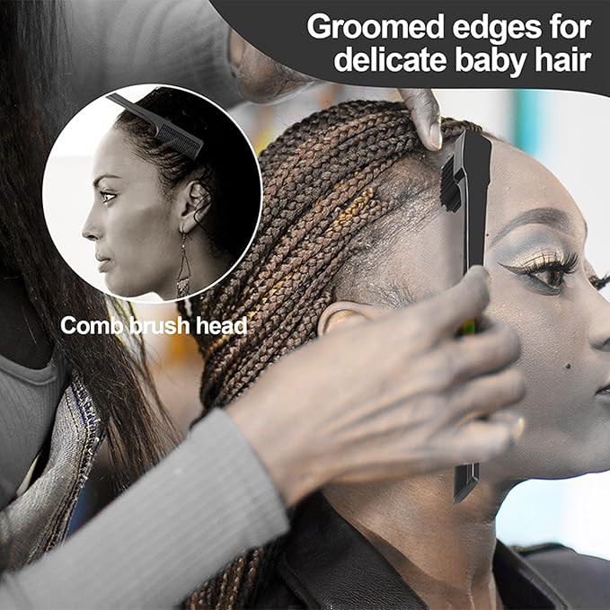 3 Pcs Slick Back Hair Brush, Rat Tail Comb, Edge | Bristle Brush, Hair Accessories for Girls, Kids, Toddlers Sleek Ponytail/Bun, Edge Control and Smoothing Baby Hair & Flyaways