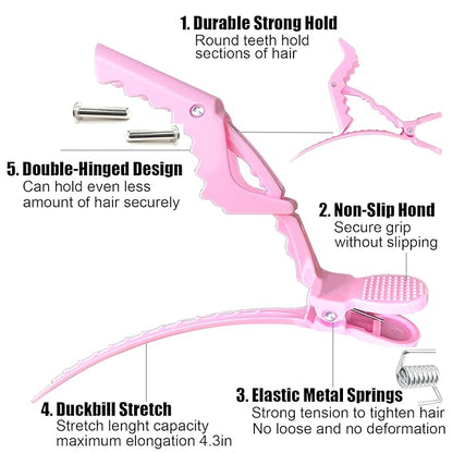 30 Pcs Alligator Hair Clip for Styling Sectioning - Salon Hair Clip for Thick Hair, Plastic Hair Styling Clip with Wide Teeth & Double-Hinged Design (Pink)