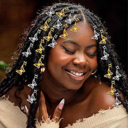 20 Pcs Butterfly Hair Braids Dreadlock Clips, Hollow Metals Cuffs Clip Hair Accessories Styling Fashion Toos for Women Men (Gold Sliver)