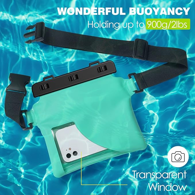 MoKo Waterproof Phone Pouch Fanny Pack, Floating Dry Bag for Swimming Kayaking Snorkeling, Compatible with iPhone 14 13 12 11 Pro Max X/Xr/Xs Max, Galaxy S21 Ultra/S9/Note 10 Plus, Mint Green