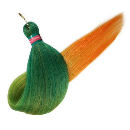 Ombre Green-Orange Pre stretched Braiding Hair 2 Packs Pre feathered Braid Hair Extensions 30 Inches Hair Braids