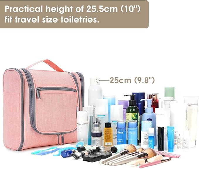 Narwey Hanging Toiletry Bag for Women Travel Makeup Bag Organizer Toiletries Bag for Cosmetics Essentials Accessories(Large, Pink)