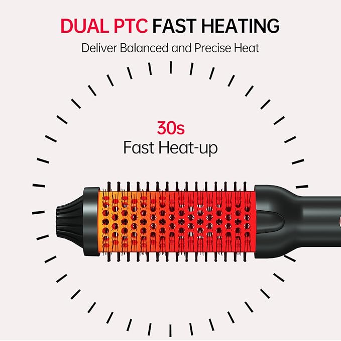 Negative Ion Thermal Brush for Blowout Look, 1.5 Inch Heated Round Brush, Ceramic Curling Brush with Anti-Scald Nylon Bristles,10 Temps & Auto Shut-Off, Dual Voltage