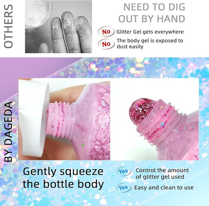 DAGEDA Body Glitter Gel, Face Glitters Body Gel Sequins Shimmer Liquid Eyeshadow, Chunky Glitter for Face Hair Nails, Holographic Cosmetic Laser Powder Festival Makeup 50ml(Pink)