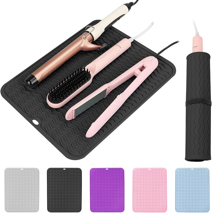 Oversize Silicone Heat Resistant Mat for Curling Iron, Hair Straightener, Flat Irons and Hot Hair Styling Tools, Portable Wrap Pad Cover for Home Vanity Travel(14.2" x 11")