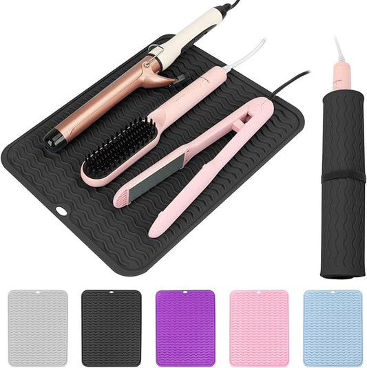 Oversize Silicone Heat Resistant Mat for Curling Iron, Hair Straightener, Flat Irons and Hot Hair Styling Tools, Portable Wrap Pad Cover for Home Vanity Travel(14.2" x 11")