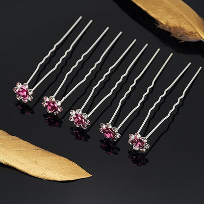 20 Pack (Pink) Crystal Hair Pins Rose Flower Rhinestone Hair Clips for Bridal Wedding Women Hair Jewelry Accessories, with Clear Container
