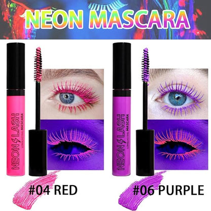 2 Colored Mascara for Eyelashes Set,Red Purple Halloween Fluorescent Colorful Waterproof Long lasting Charming Voluminous Mascara for Women Cruelty Free Vegan Eye Makeup (04# Red &06# Purple)