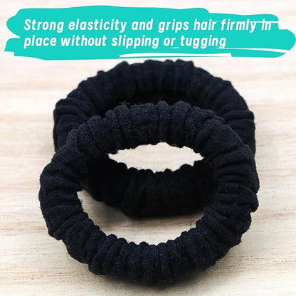 No Damage Soft Polyester Hair Ties, No Tug Scrunchies Hair Bands with Strong Elasticity – Black