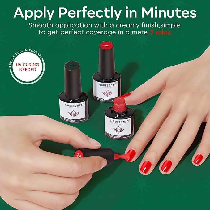 modelones Gel Nail Polish Set 2 Pcs 15 ML Red Green Glitter Gel Nail Polish Silver Champagne Rose Gold Spring Shades Polish Kit Soak Off Nail Art Manicure Home Gift For Women Girl