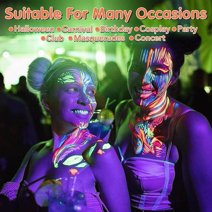 15PCS Glow in the Dark Body & Face Paint Stick,Makeup Face Paint Kit for Kids and Adults Halloween Club Black Light Birthday Party Masquerade Neon Glow Party Supplies
