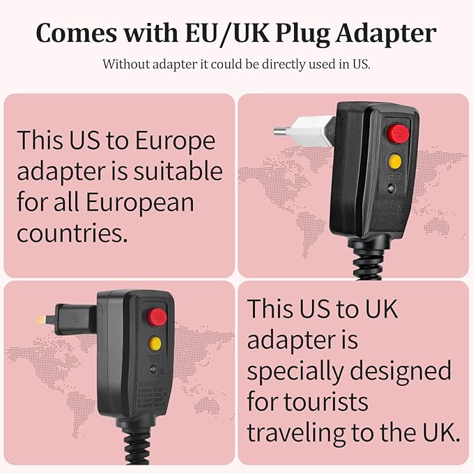 110~250V Dual Voltage Hair Dryer Brush for International Travel, EU/UK Plug Adapter & Travel Case Included, Europe Travel Essentials for Women