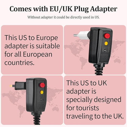 110~250V Dual Voltage Hair Dryer Brush for International Travel, EU/UK Plug Adapter & Travel Case Included, Europe Travel Essentials for Women