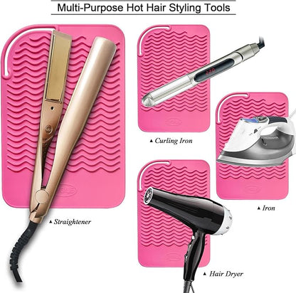 11" X 7.5" Large Size Heat Resistant Silicone Travel Mat, Anti-Heat Pad for Hair Straighteners, Hair Rollers, Curling Irons, Flat Irons and Other Hair Styling Tools - Baby Pink