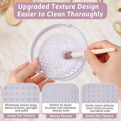 KAYUSO 3 in 1 Makeup Brush Cleaner Bowl and Dryer, Silicone Simply Makeup Brush Cleaner Mat, Waterproof Makeup Brush Holder with Lid, Cosmetic Tools Organizer (Purple)