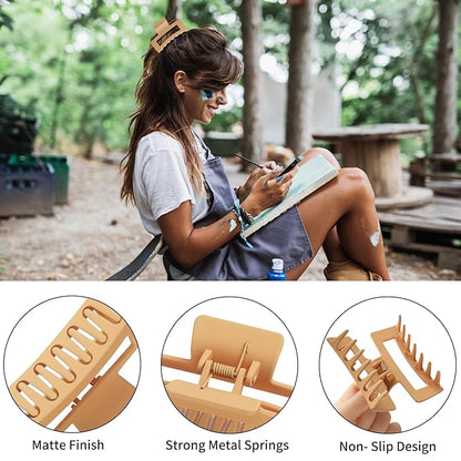 3.5 Inch Medium Banana Jaw Hair Clips - 6 Pack Square and Rectangle Clips for Women's Hair - Basic Accessories