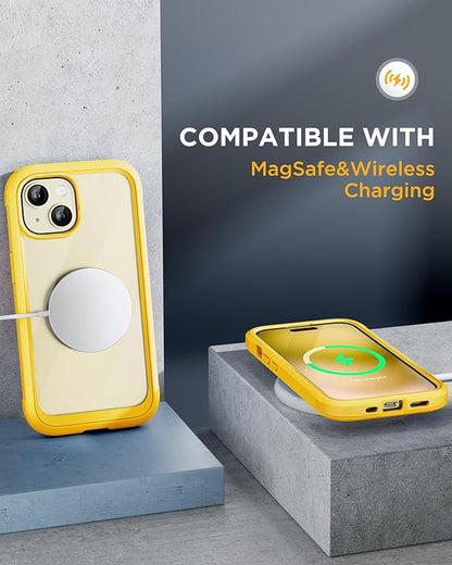 Miracase Glass Series Designed for iPhone 15 Plus Case 6.7',Full-Body Military Drop Proof 15 Plus Phone Case Cover with Built-in 9H Tempered Glass Screen Protector,Yellow