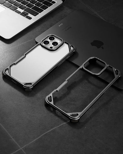 OATSBASF for iPhone 16 Pro 6.3" Bumper Case Metal, Aluminum Frame Slim Fit No Back Design, Compatible with MagSafe, 4 Corner Shockproof Protection, Minimalist Frameless Phone Case, Black