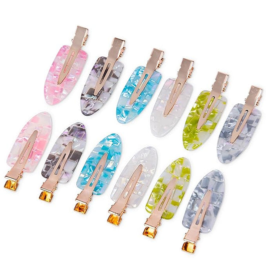 No Crease Creaseless No Bend Hair Clips For Styling Non Slip Flat Clips For Makeup Hair Accessories For Women,Sparkle Multiple Colors,12 PCS