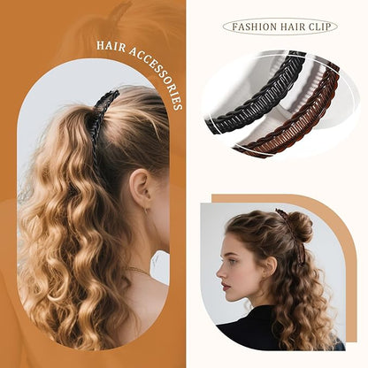 2Pcs Banana Hair Clips for Thick Curly Hair - Black and Brown Tortoise Clips, Vintage Clincher Combs for Women, Girls - Non-Slip Fish Grip Slides, 80s Retro Hair Accessories