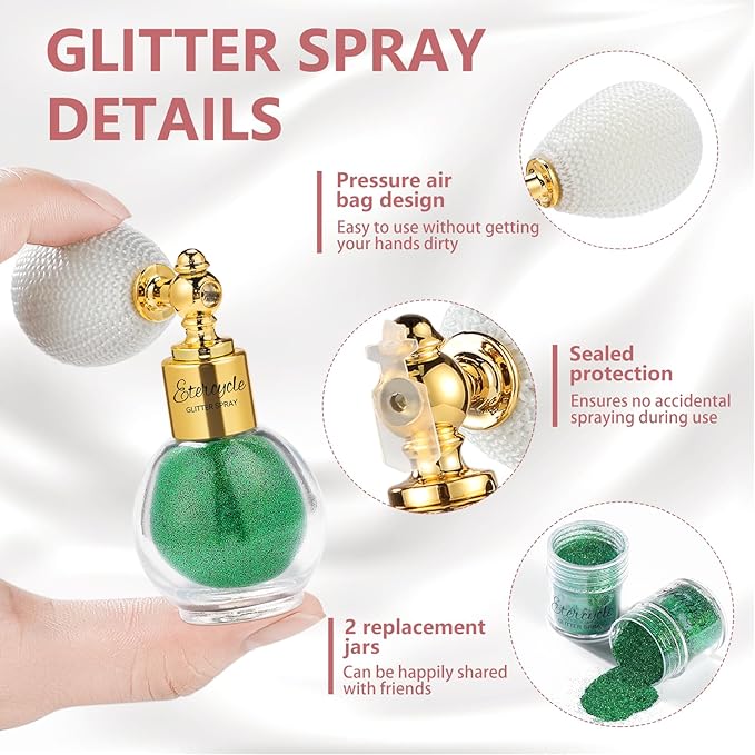 Etercycle Body Shimmer Spray, Green Fine Glitter Spray for Hair and Body, Longwear and Quick Drying Face Shimmer Powder Sparkly Glitter Gifts for Rave Accessories Easter Christmas Halloween Clothes