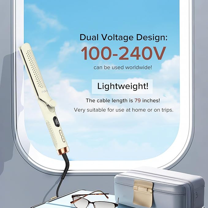 360° Airflow Styler Curling Iron, 1.25 Inch Hair Straightener and Curler 2 in 1, LED Display Curling Flat Iron with Cooling Air Vents to Lock in Style, Adjustable Temp Curling Wand (White)