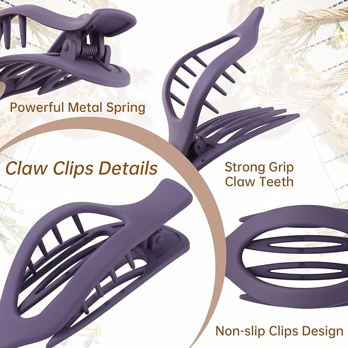 French Flat Hair Clips for Women - 6Pcs Flat Hair Claws for Thin Thick Hair Strong Hold No Slip Grip Hair Claw Clips for Women Girls (Matte Dark color(L:4.6 IN, W:1.97IN))