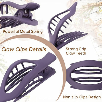 French Flat Hair Clips for Women - 6Pcs Flat Hair Claws for Thin Thick Hair Strong Hold No Slip Grip Hair Claw Clips for Women Girls (Matte Dark color(L:4.6 IN, W:1.97IN))