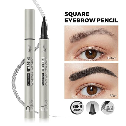 2 Pack Microblading Eyebrow Pen and Brow Tint for Women with Angled Brush & Dip to Effortlessly Create Natural Hair Like Brows, Waterproof Fast Eye Brow Makeup Pencil, Last All Day (Natural Black)
