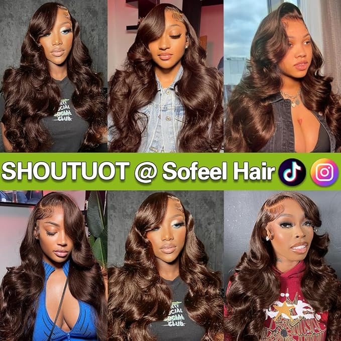 28 Inch Body Wave Lace Front Wigs Human Hair Chocolate Brown 13x4 HD Lace Frontal Wigs Human Hair Pre Plucked with Natural Hairline 200 Density Body Wave Frontal for Women Dark Brown Color