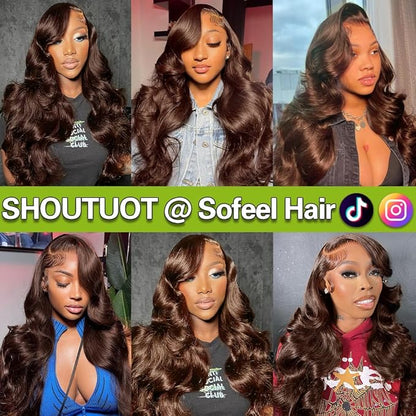 28 Inch Body Wave Lace Front Wigs Human Hair Chocolate Brown 13x4 HD Lace Frontal Wigs Human Hair Pre Plucked with Natural Hairline 200 Density Body Wave Frontal for Women Dark Brown Color