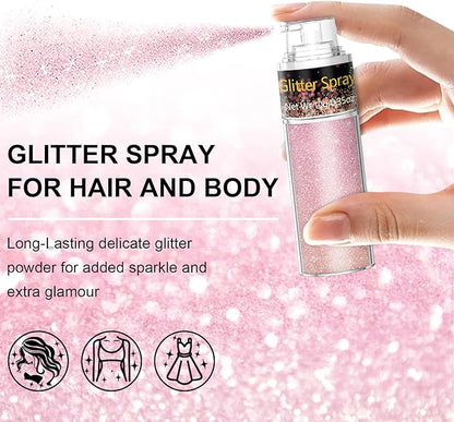 Hair and Body Glitter Spray, 1PC Pink Glitter Hairspray Dry Powder Makeup for Clothes, Festival Rave Prom Loose Sparkle Powder,Holographic Ultra Fine Resin Glitters for Crafts,10g (Pink)